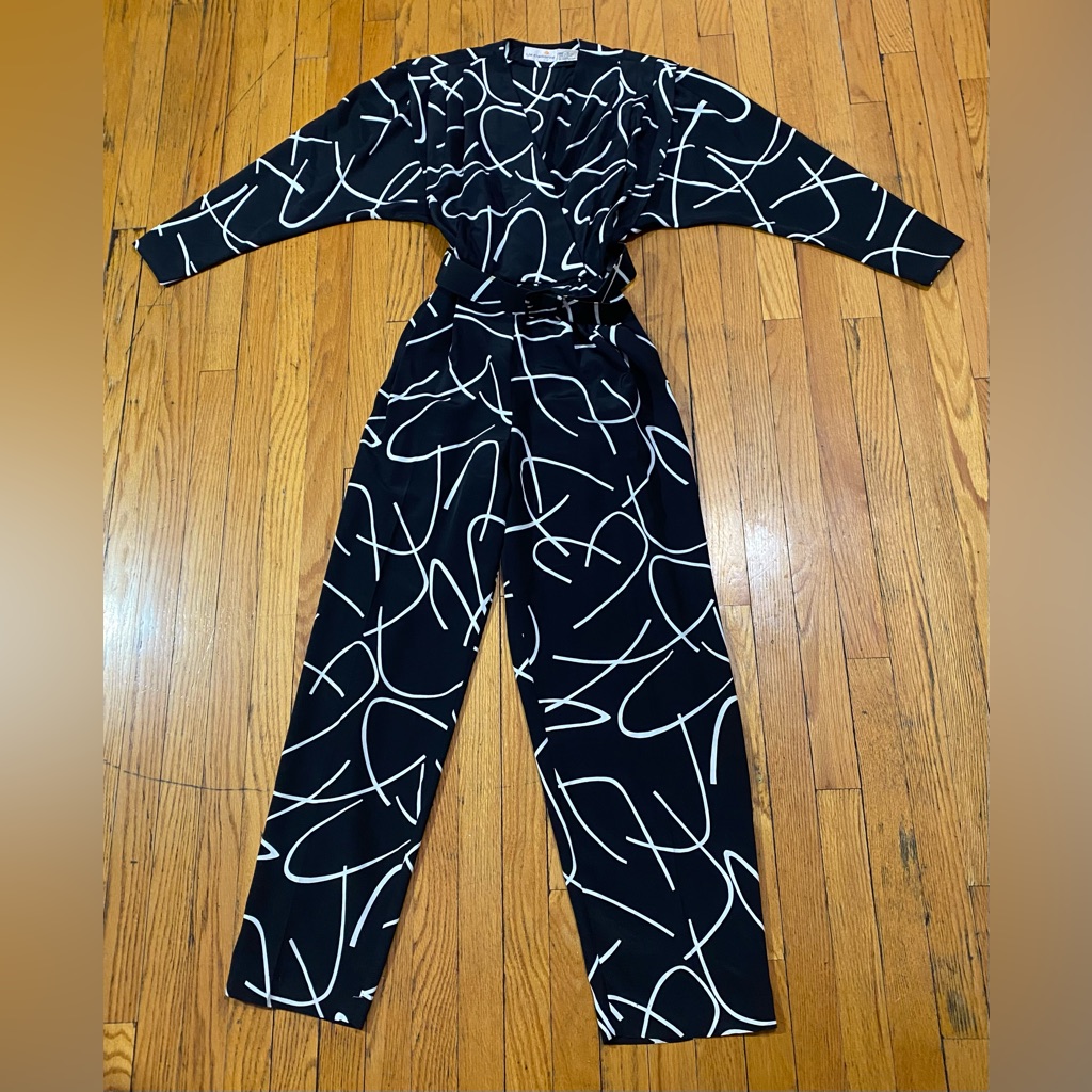 80s Vintage Liz Claiborne Dresses: Power Jumpsuit With Matching Belt